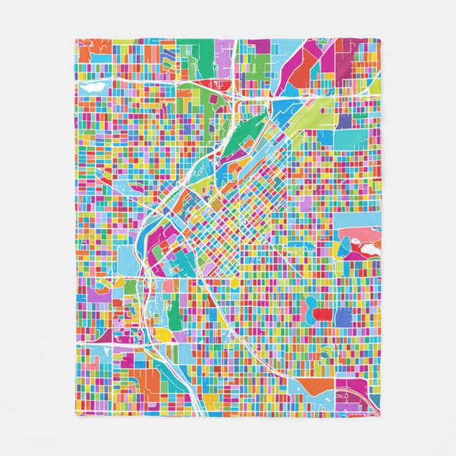 Colorful Denver Map Fleece Blanket (Front)