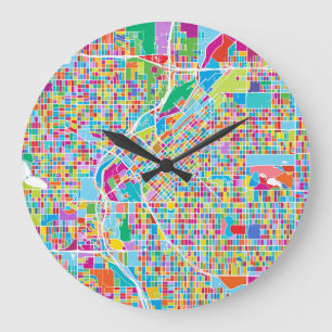 Colorful Denver Map Large Clock