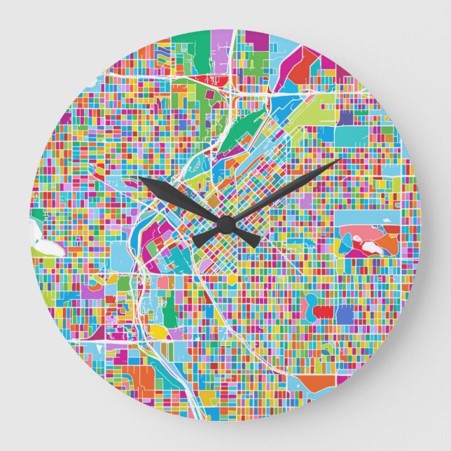 Colorful Denver Map Large Clock (Front)