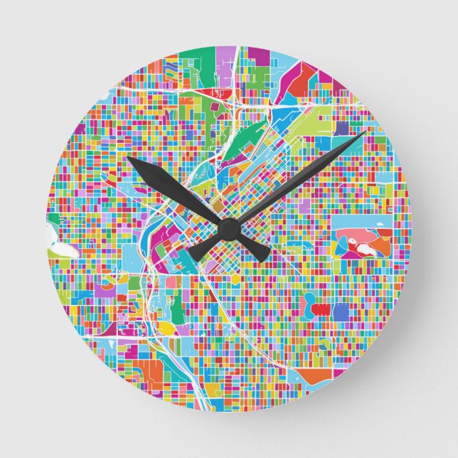 Colorful Denver Map Round Clock (Front)
