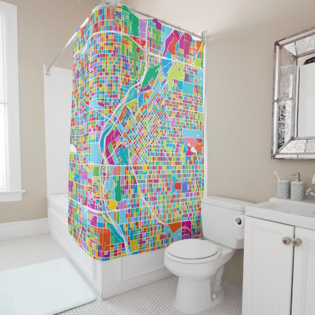 Colorful Denver Map Shower Curtain (In Situ)