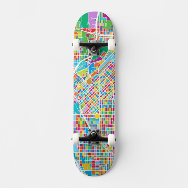 Colorful Denver Map Skateboard Deck (Front)