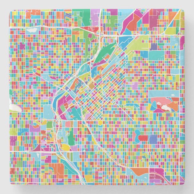 Colorful Denver Map Stone Coaster (Front)