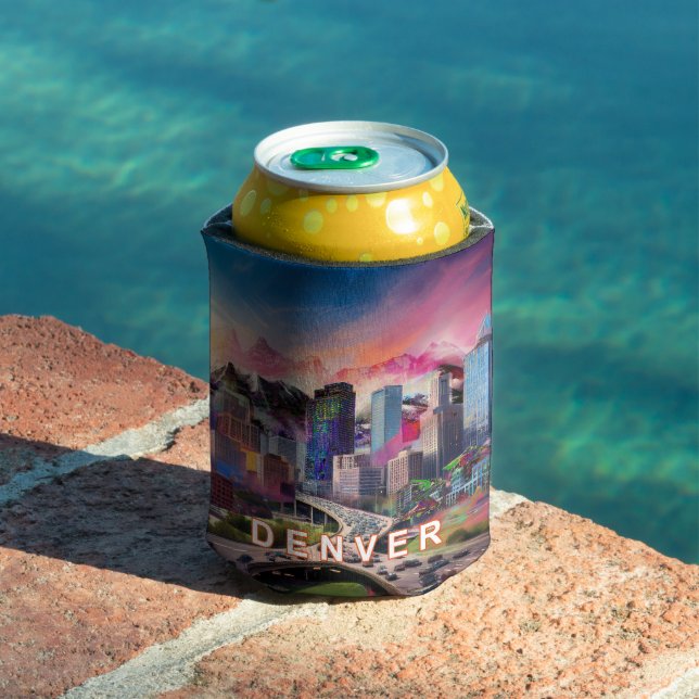 Colorful Denver Skyline Abstract Art Can Cooler (In Situ Pool)