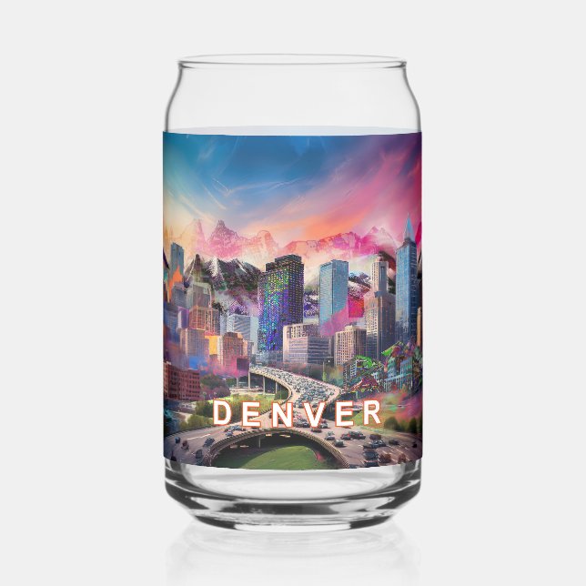 Colorful Denver Skyline Can Glass (Back)