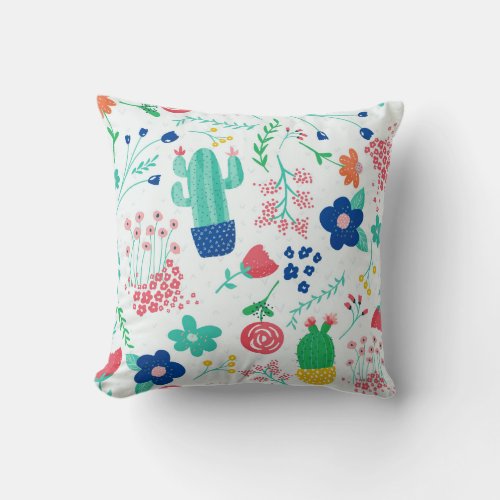 Colorful Desert Bloom Pattern Throw Pillow