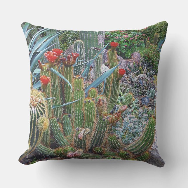 Colorful Desert Botanical Garden Cactus Pillow (Front)