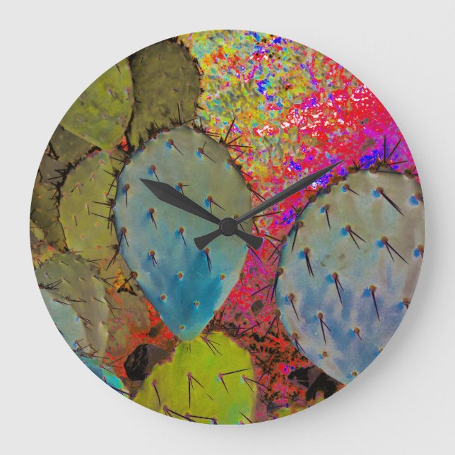 Colorful Desert Cactus Abstract Large Clock (Front)