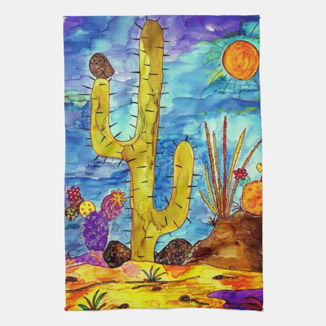 Colorful Desert Cactus Kitchen Towel (Vertical)