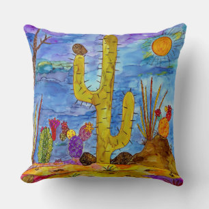 Colorful Desert Cactus Morning Decorative Pillow
