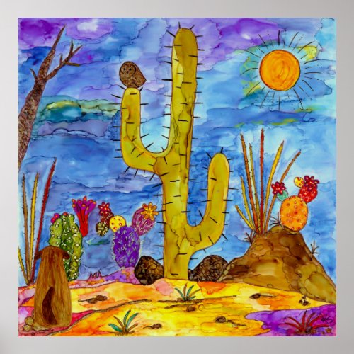 Colorful Desert Cactus Morning Dog Poster 32x32