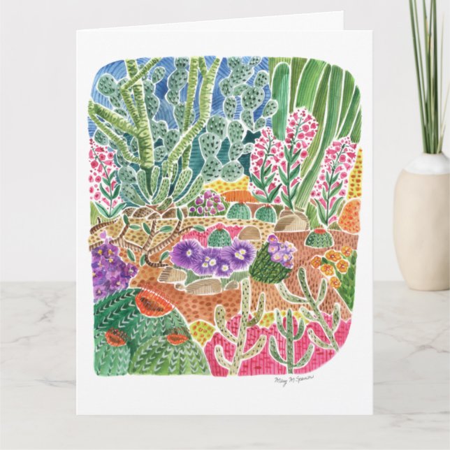 Colorful Desert Landscape Cactus Watercolor Card (Front)
