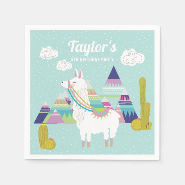 Colorful Desert Llama Personalized Paper Napkins (Front)