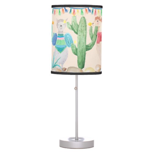 Colorful Desert Llamas Cactus Baby Nursery Table Lamp