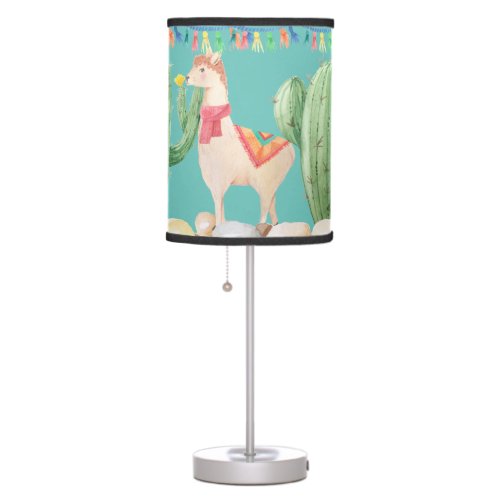 Colorful Desert Llamas Cactus Baby Nursery Table Lamp