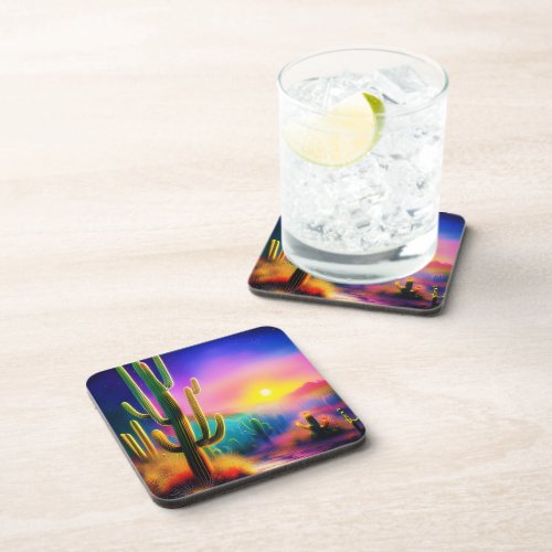 Colorful desert sunset  beverage coaster