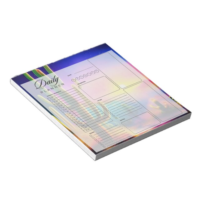 Colorful desert sunset daily planner sheets notepad (Angled)