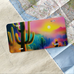 Colorful desert sunset license plate