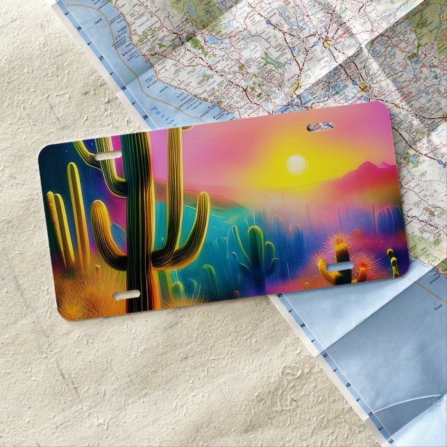 Colorful desert sunset  license plate (In Situ)