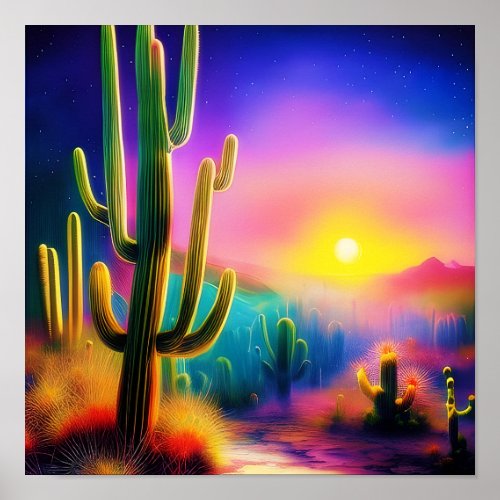 Colorful desert sunset poster