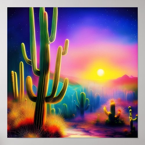 Colorful desert sunset  poster