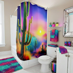 Colorful desert sunset shower curtain