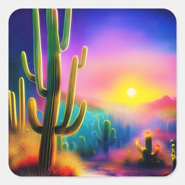 Colorful desert sunset  square sticker (Front)