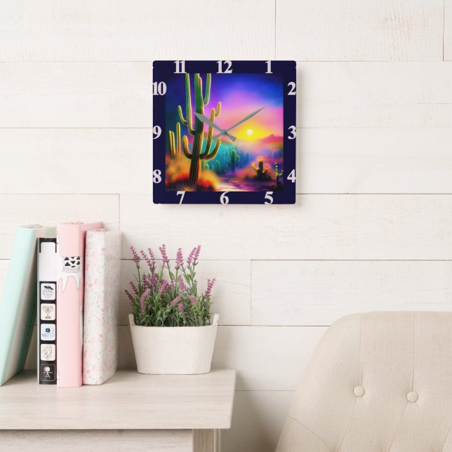 Colorful desert sunset  square wall clock (Reading Room)