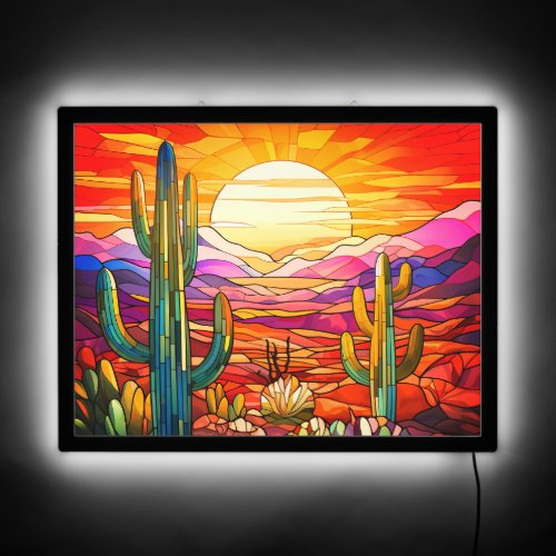 Colorful Desert Sunset Stained Glass Style_ LED Sign