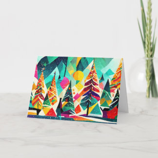 Colorful design of Christmas trees Card