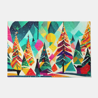 Colorful design of Christmas trees Doormat