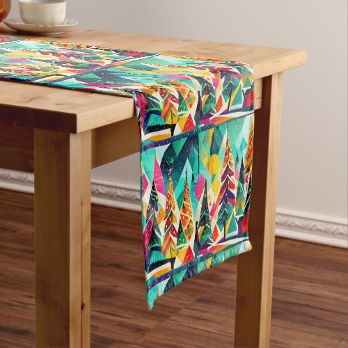 Colorful design of Christmas trees Short Table Runner