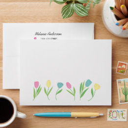 Colorful design with illustrated tulips envelope