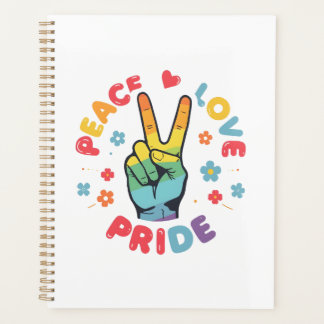Colorful design with peace, love and pride hand planner
