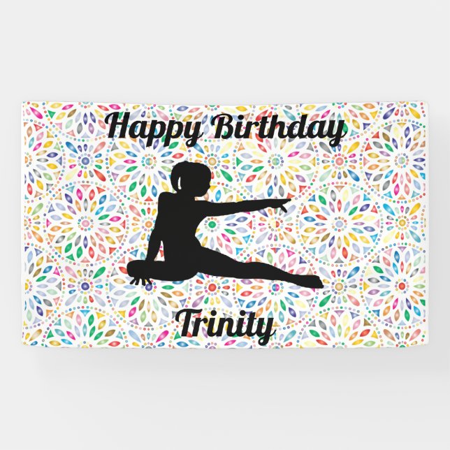 Colorful Designs Gymnastics Birthday Banner (Horizontal)
