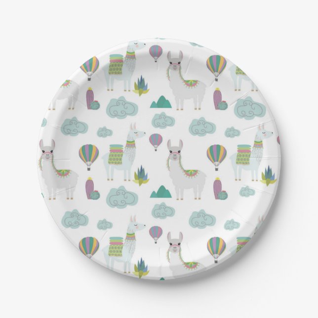 Colorful Dessert Llama Pattern Paper Plates (Front)
