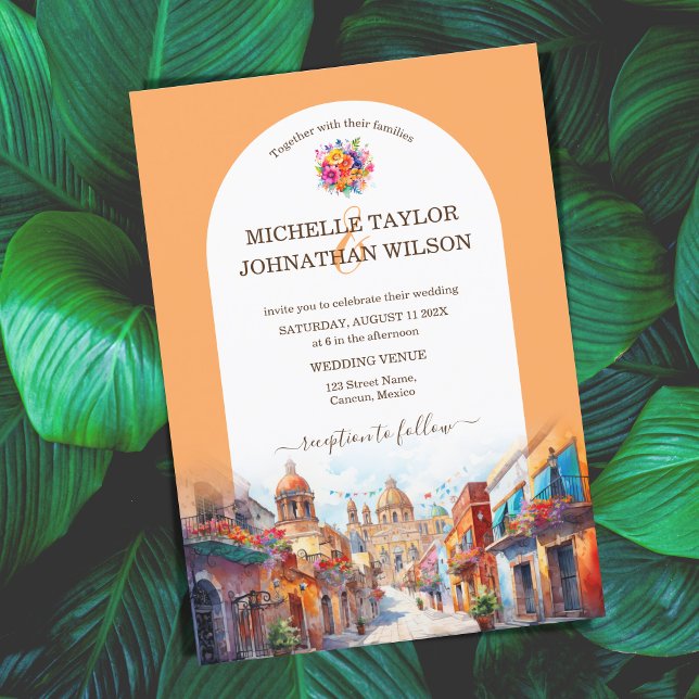 Colorful Destination Wedding Mexico Flowers Fiesta Invitation (colorful mexico wedding)