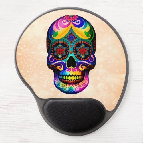 Colorful Detail Sugar Skull for Dia de los Muertos Gel Mouse Pad