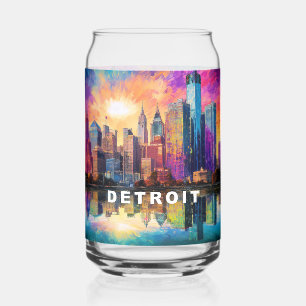 Colorful Detroit Skyline Can Glass