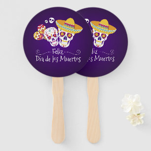 Colorful Dia de los Muertos Hand Fan