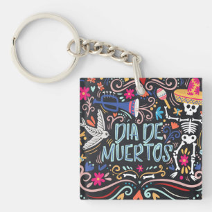 Colorful Dia de los Muertos Keychain