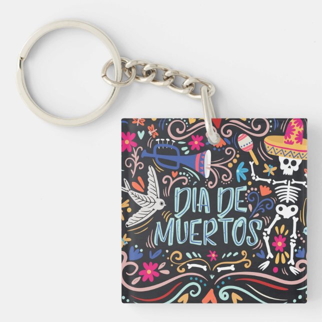 Colorful Dia de los Muertos | Keychain (Front)