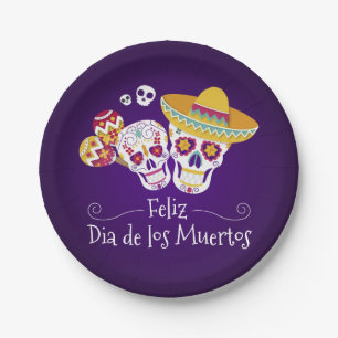 Colorful Dia de los Muertos Paper Plate