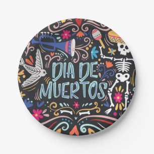 Colorful Dia de los Muertos Paper Plate