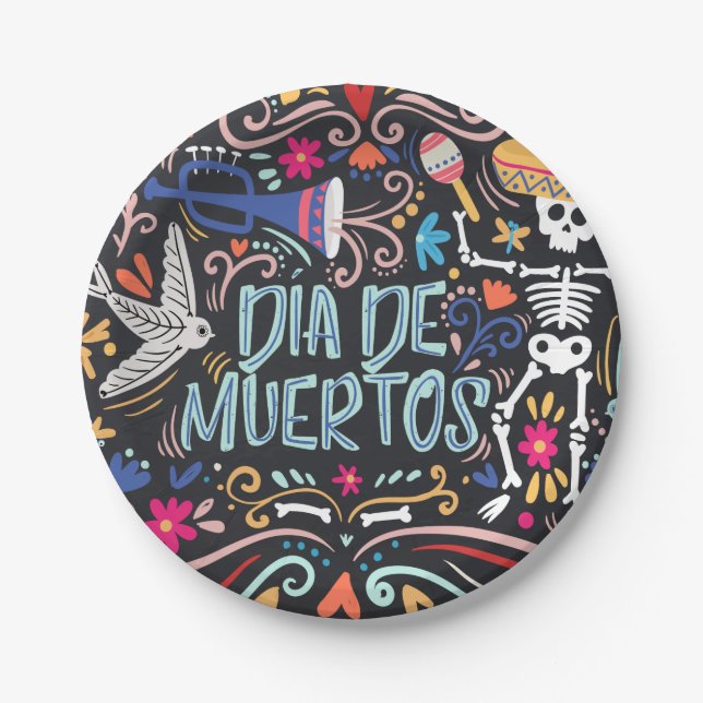 Colorful Dia de los Muertos | Paper Plate (Front)
