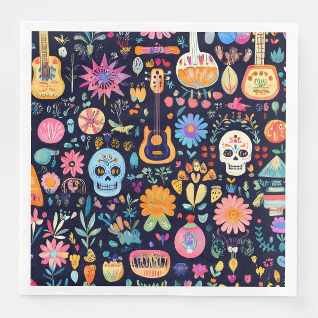 Colorful Dia de los muertos pattern Paper Dinner Napkins (Front)