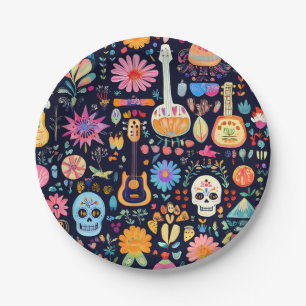 Colorful Dia de los muertos pattern Paper Plates