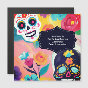 Colorful Dia De Los Muertos sugar skull Magnetic Invitation