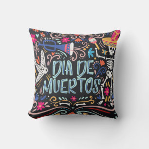 Colorful Dia de los Muertos Throw Pillow