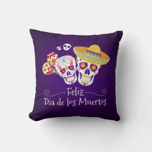 Colorful Dia de los Muertos Throw Pillow